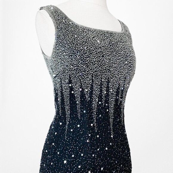 Vintage Gray Beaded Silk Maxi Bodycon Back Slit Formal Cocktail Dress Size S - Picture 6 of 7